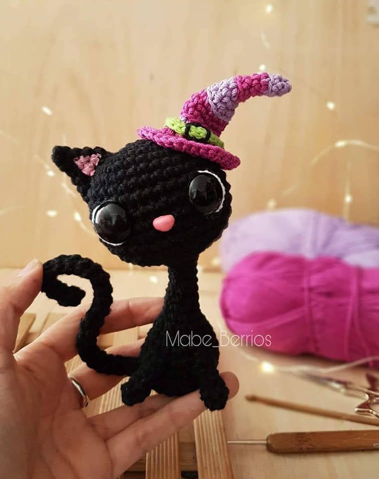 Gato negro con sombrero de bruja